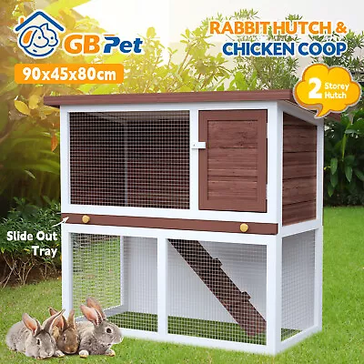 Rabbit Hutch Chicken Coop 2 Storey Hutches Large Wooden Cage Outdoor Pet House • $72.80