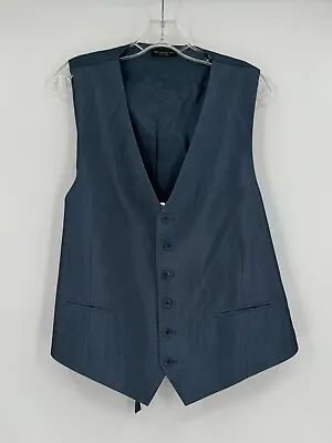 John Varvatos Mens Blue V Neck Buckle Back Sleeveless Button Up Vest • $29