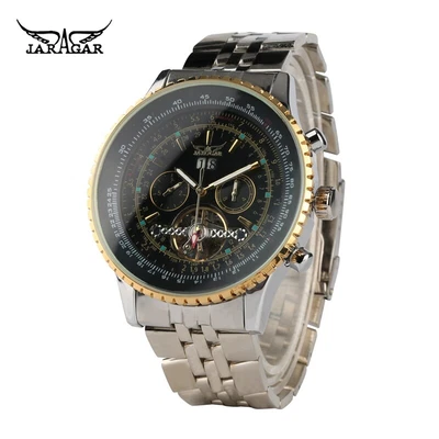 Jaragar Mens Watch Automatic Golden Bezel Scale Dial Design Stainless Steel • £35.24
