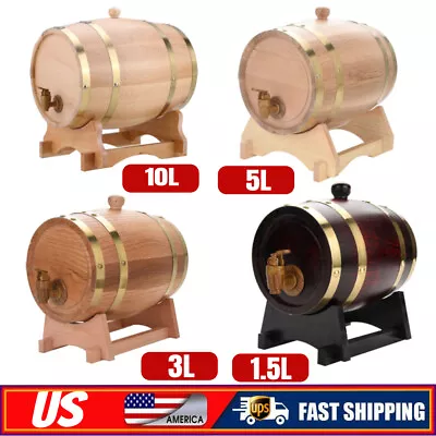 1.5L-10L Oak Barrel Wooden Barrel Storage Aging Wine Whiskey Spirits Wine Barrel • $42.99