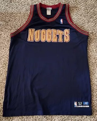 Vintage NBA Denver Nuggets Reebok Authentic Sewn Blank Jersey Men's 52 VTG Blue  • $100