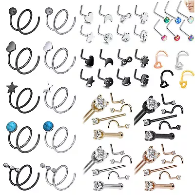 3-10Pcs Nose Ring Hoop Surgical Steel Ear Nose Lip Studs Cartilage Daith Gem 20G • $4.99