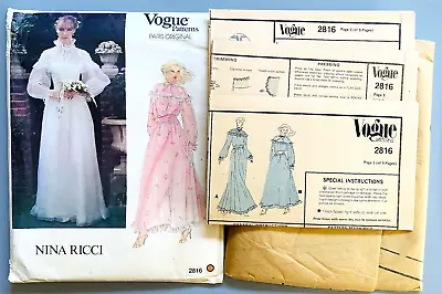 1982 Vogue Patterns Paris Original Nina Ricci #2816  Un-cut/complete  Sz.10 • $20