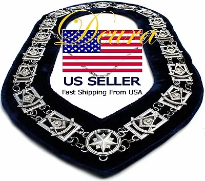 Masonic Regalia PAST MASTER Metal Chain Collar BLUE Backing DMR-200SB • $34.99