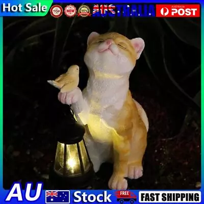 Cat Garden Statue Resin Garden Ornament Light Cute For Lawn Patio (Orange) • $34.51