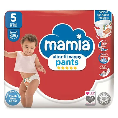 Baby Nappy Pants 36 Pack Mamia Ultra Fit Size 5 Nappies 12-17kg Soft Diaper Todd • £10.97