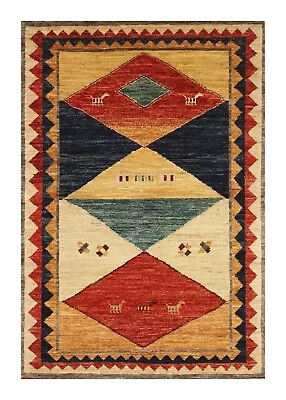 4 X 6 Ft Beige Multicolor Gabbeh Tribal Afghan Hand Knotted Wool Area Rug • $399