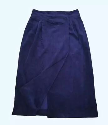 Vintage 80s Laura Ashley Baby Cord Purple Faux Wrap Skirt 16 Button Front Retro • £19.99