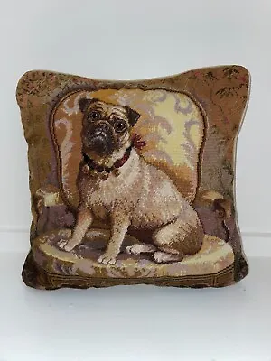 Pug Dog Wool Needlepoint Tapestry Decorative Accent Pillow Vntg • $29