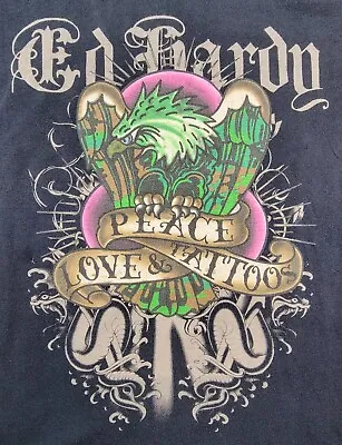 Ed Hardy T Shirt XL Long Sleeve Peace Love & Tattoos Eagle Flame Skull Velvet • $29.99