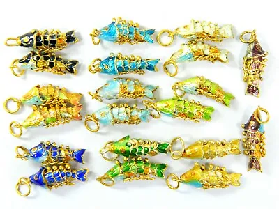 A Pair Of 22mm Cloisonne Articulated Koi Fish FigurinesPendants Earrings Charms • $3.49