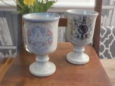 £11.99 • Buy 2 Grayshott Pottery Goblets Charles & Diana 1981 & Prince Williams Birth 1982