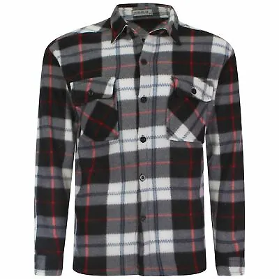 Mens Fleece Shirts Check Lumberjack Thermal Flannel Tops Winter Warm Work M-4xl • £10.99