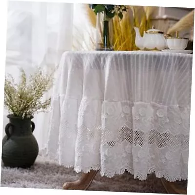  French White Round Tablecloth Cotton Embroidered Floral 60 Round White Floral • $62.32
