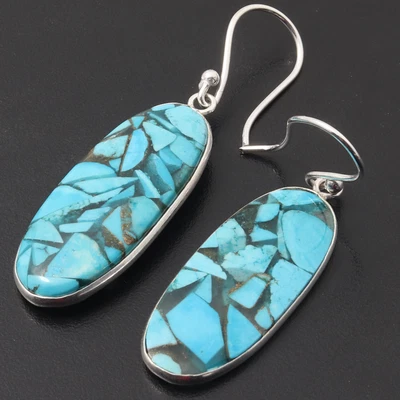 $3.25 • Buy H3499 Turquoise Sterling Silver Plated Earrings 2  Gemstone Jewelry