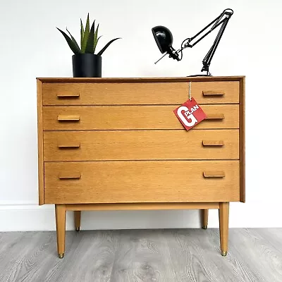 G Plan Oak Retro Mid Century Vintage Chest Of 4 Drawers Fabulous • £195