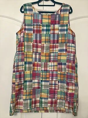 Kiel James Patrick Madras Dress Size 14 EUC Patchwork Pink Green Yellow Blue • $60