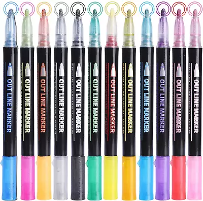 12 Colors Outline Metallic Markers Pens Super Squiggles Double Line Pen Magic  • $10.02