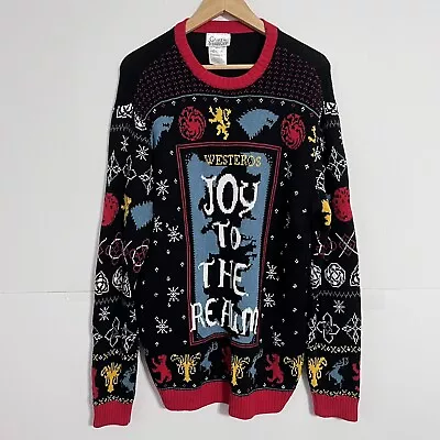 $20.92 • Buy Game Of Thrones Mens Ugly Christmas Sweater Size XL Full Print Westeros Knit EUC
