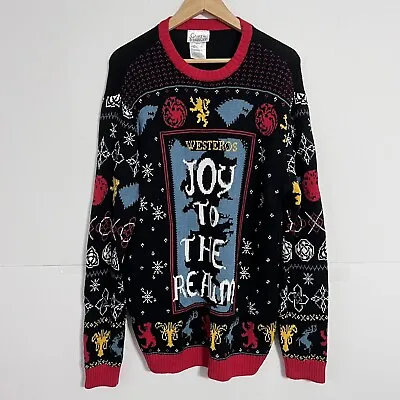 Game Of Thrones Mens Ugly Christmas Sweater Size XL Full Print Westeros Knit EUC • $29.88
