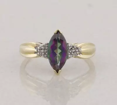 10k Yellow Gold Mystic Topaz And Diamond Ring Size 10 1/4 • $271.15