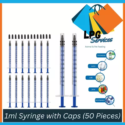 1ml Syringe With Caps (50 Pieces) Feed Pets Oral Oil Or Glue Applicator | NEW AU • $15.89