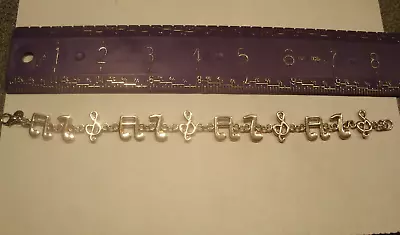 925 Sterling Silver -Music Notes Motif Chain Bracelet - (704) • $28