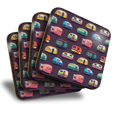 £7.99 • Buy Set Of 4 Square Coasters - Caravans Caravan Camping  #3172
