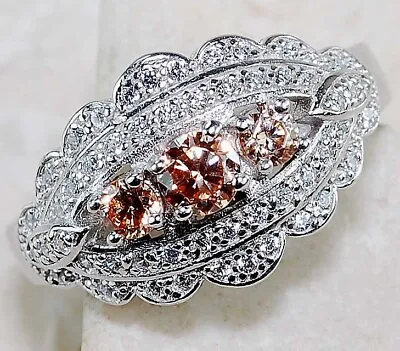 3CT Padparadscha Sapphire & Topaz 925 Sterling Silver Ring Jewelry Sz 6 G2-3 • £9.64