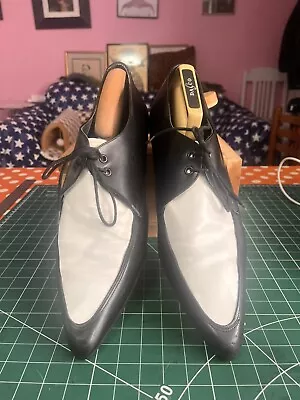 766/Shw Mens True Vintage Black & White Leather Sz 11 Jam Shoe/Winklepickers • £59.99