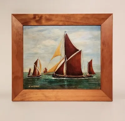 Oil Painting Thames Sailing Barges Nautical Painting Signed Framed. • £80