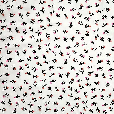 Sale Vintage Pink & Coral Rosebuds  60  X  3 3/8 Yards Cotton Blend • $8.50