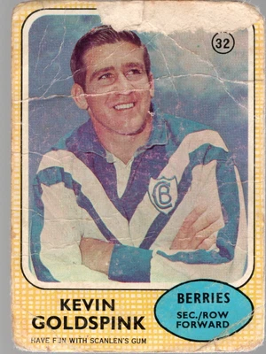 $10 • Buy 1970 Rugby League Scanlens 32 Kevin Goldspink Canterbury Berries Autographed