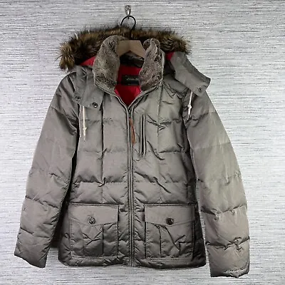 Eddie Bauer Coat Womens Medium Tall Gray Parka Puffer Down Fur Hoodie Jacket • $55.10