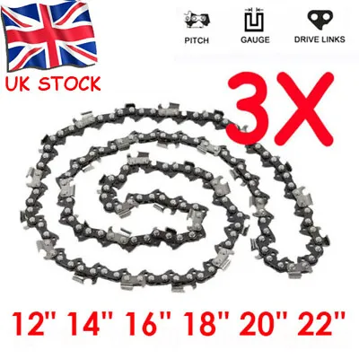 12  14'' 16'' 18'' 20'' 22'' Chainsaw Saw Chain Blade Replace Semi Chisel 3PCS • £14.89