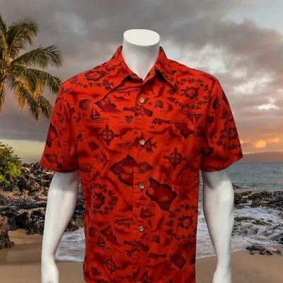 Vintage 60/70s Ui-Maikai Red Islands Of Hawaii Hawaiian Aloha Hibiscus Shirt M-L • $37.99