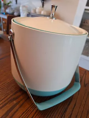 Mid Century Modern Ice Bucket Turquoise Ivory • $25