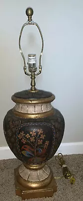 Large Vintage Black Floral Urn Lamp Vase Gold Pedestal Base • $91.99