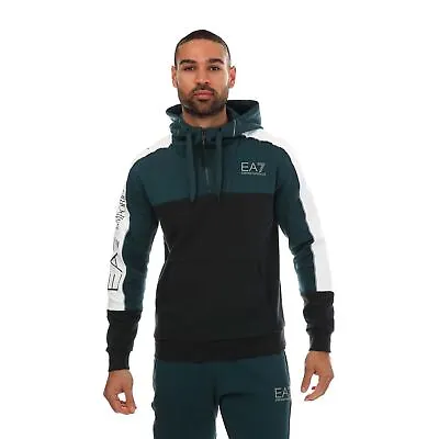 Men's Hoodie Emporio Armani EA7 Tape Half Zip Regular Fit Pullover In Green • £92.99