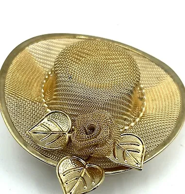 £4.86 • Buy Vintage Hat Brooch Pin Gold Tone Mesh Kentucky Derby Hat Mesh Rose Bead Band