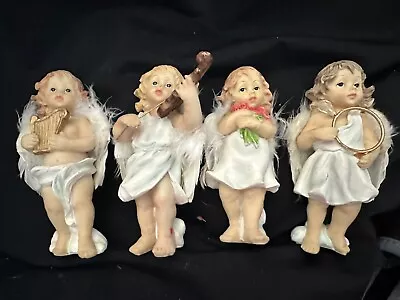 Precious Cherubs Resin Baby Angel Figurines With Feather Wings WMG 2007 Set Of 4 • $17.95