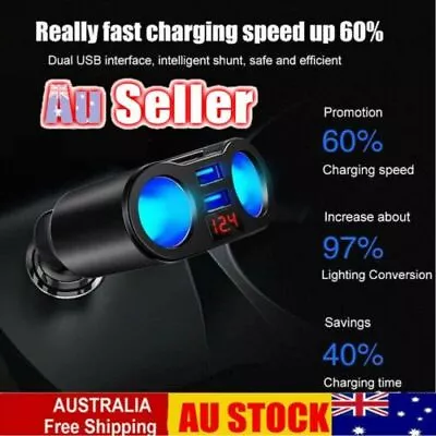 2 Way Car Charger Cigarette Lighter Socket Splitter Double Power Adapter DC 1IW • $10.56