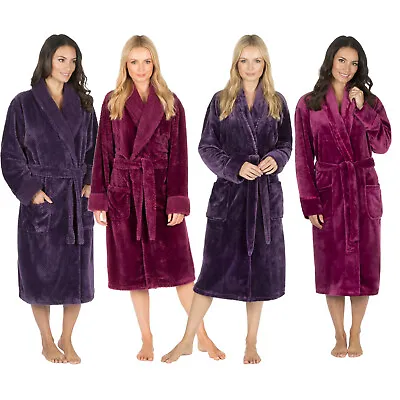 Ladies Womens Flannel & Waffle Dressing Gown Fleece Shawl Collar Robe Nightwear • £14.99