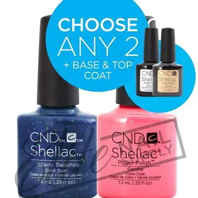 CND SHELLAC - 7.3ml - Any 2 Colours + Base + Top Coat + FREE Remover Wraps 10ct • $95.95