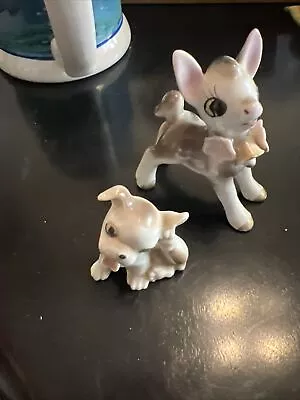 Vintage Ceramic Fawn Deer Figurine Reindeer Japan 1960's And Dog • $25