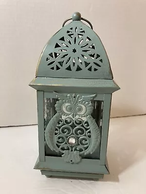 Faux Copper Green Ornate Metal OWL Lantern Tea Light Votive Candle Holder 8.25  • $12