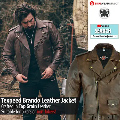 Leather Brando Motorbike Jacket Marlon Biker Motorcycle With CE Armour Protect • $93.37