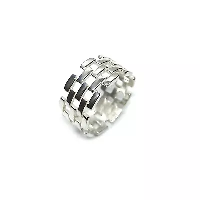 Genuine Sterling Silver Ring 10mm Band Grid Solid Hallmarked 925 Handmade • £26.51
