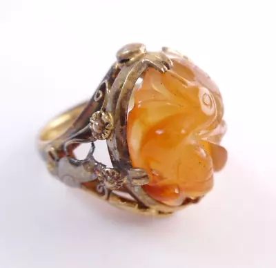 Vintage Genuine Chinese Carved Carnelian Sterling  Silver Bird Ring • $31