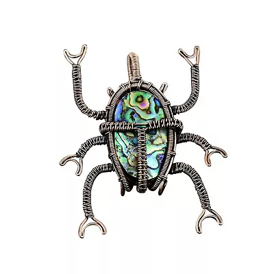 Abalone Shell Jewelry Copper Bestie Gift Wire Wrapped Beetle Pendant 3.15 • $29.07